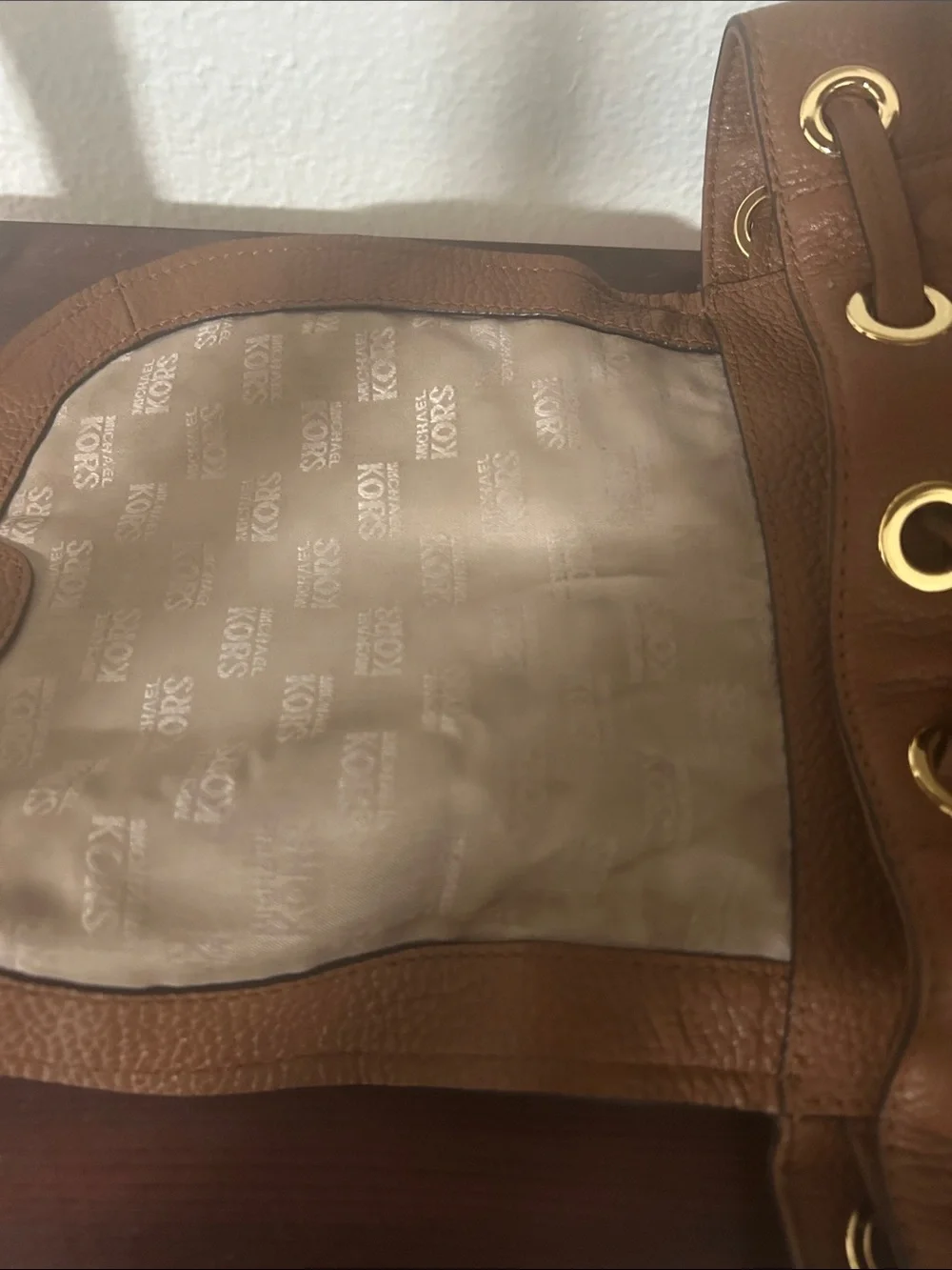 Michael Kors Cognac Pebbled Leather Backpack with Gold Hardware